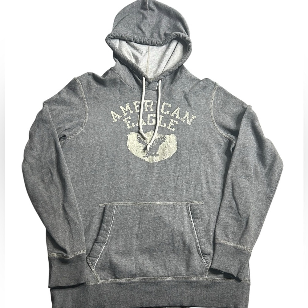 American‎ Eagle Outfitters Vintage Graphic Hoodie Gray Fleece Pullover Size M